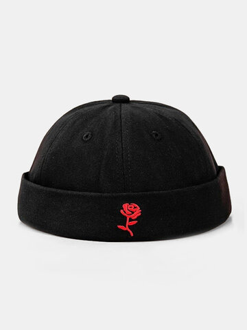 Collrown Unisex Red Rose Embroidery Skull Caps