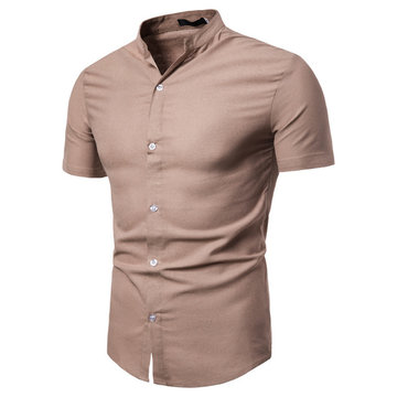

2019 Summer New Collar Collar Solid Color Men's Casual Short-sleeved Shirt 9720