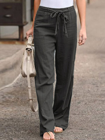 Vintage-Hose mit Schleife und elastischer Taille