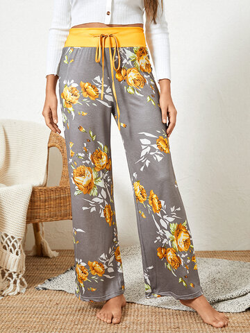Plus Size Flowers Print Pajamas Pants