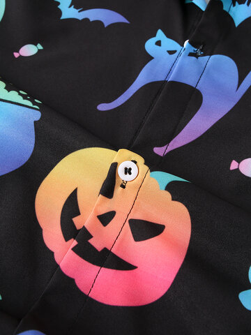 JOGAL Men's Halloween Shirt Pumpkins Skull Short Sleeve Button Down Shirts 
