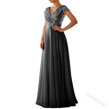 sequins V-neck fashion elegant dress maxi dress