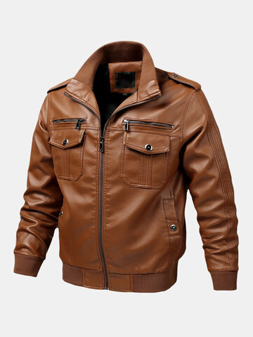 Multi Pockets Leather Fashion Jackets 