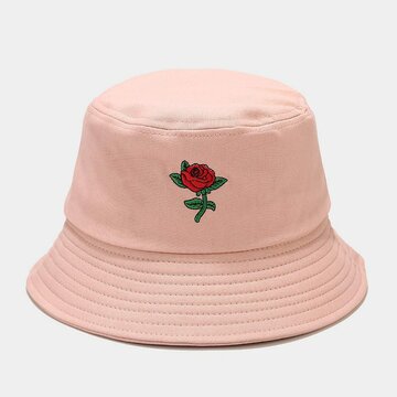 Women & Men Cotton Rosette Embroidery Bucket Hat
