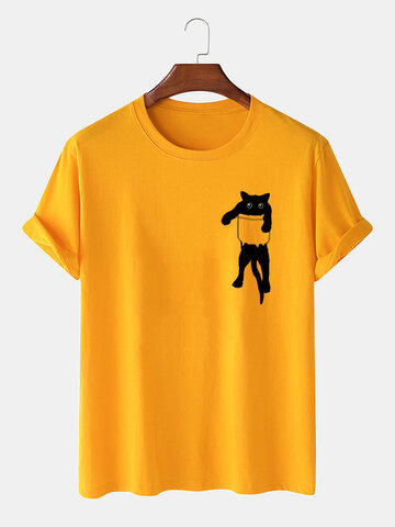 漫画猫の胸プリントTシャツ
