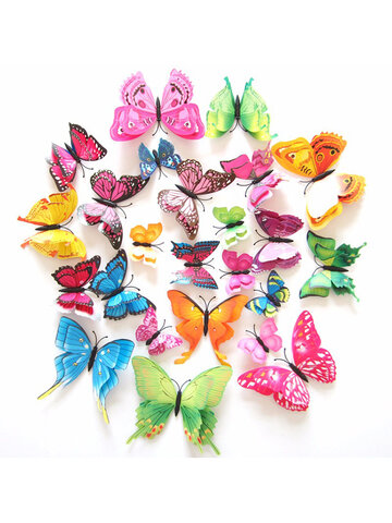 12PCS 7 Colors 3D Double Layer Butterfly Wall Sticker Fridge Magnet Art Applique