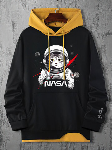 Astronaut Cat Patchwork Hoodies