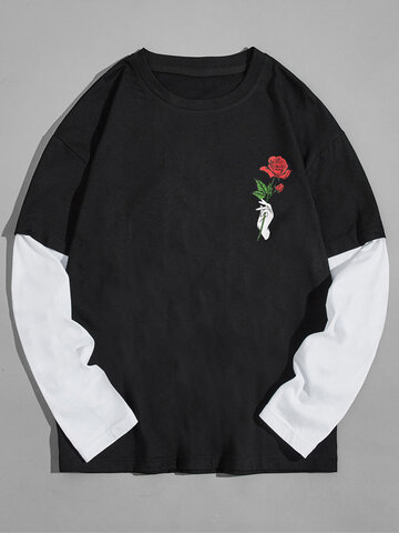 Camisetas 2 en 1 con estampado de rosas a mano