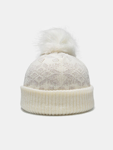 Women Snowflake Letters Fur Ball Beanie Hat