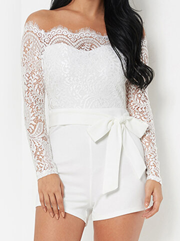 Solid Color Lace Knotted Romper