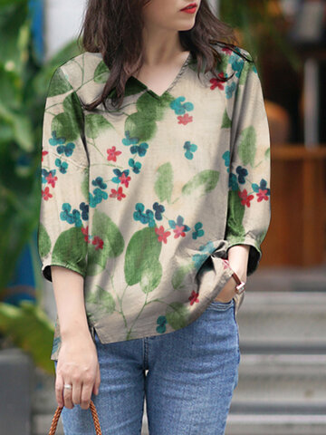 Bluse aus Baumwolle mit Blumenblatt-Print