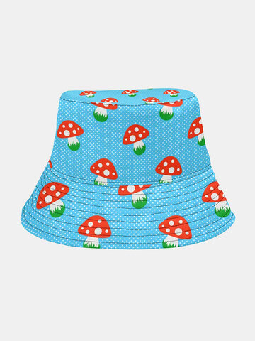 Collrown Women & Men Red Mushroom Pattern Print Bucket Hat