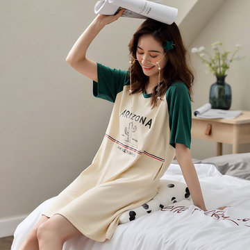 

Short-sleeved Pajamas Women's Season Thin Section Cotton Home Service Shorts Nightdress Female Cute Fresh Student Leisure, Milky