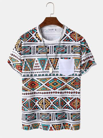 Camisetas geométricas coloridas con bolsillo en el pecho