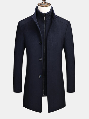 Solid Single-Breasted Business Thick Overcoat