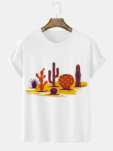 Cactus Print Crew Neck T-Shirts