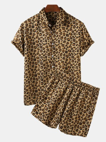 Conjunto de roupas masculinas com estampa de leopardo