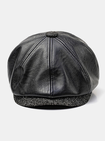 Men Faux Leather Retro Casual Forward Hat Octagonal Hat
