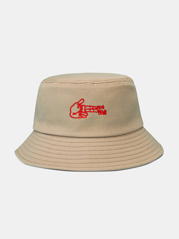 Unisex Letters Gesture Embroidered Bucket Hat