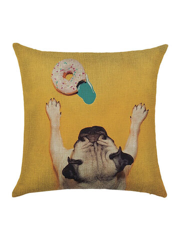 3D Cute Dog Pattern Linen Cotton Cushion Cover