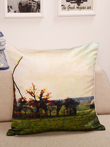 Paisagem Óleo Travesseiro decorativo para pintura Caso Soft Sofá, carro, escritório, capa de almofada traseira