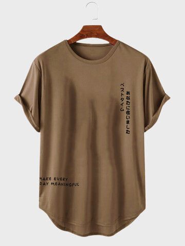 Japanese Print Curved Hem T-Shirts