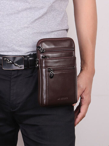 Men 6.5 Inch Phone Genuine Leather Belt Bag