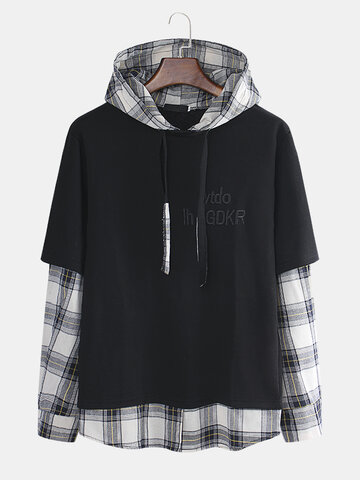 Cool Patchwork Plaid Solid Color Hoodies