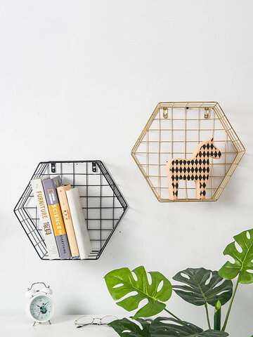 Hexagon Iron Grid Wall Shelf 