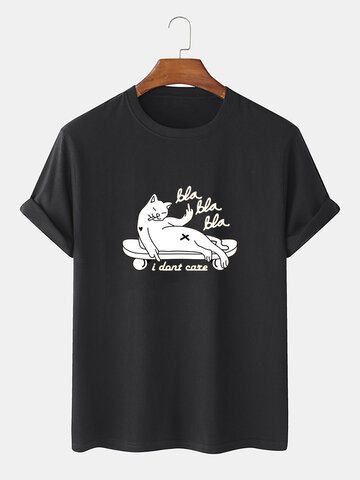 Cartoon Cat Slogan Print T-Shirts