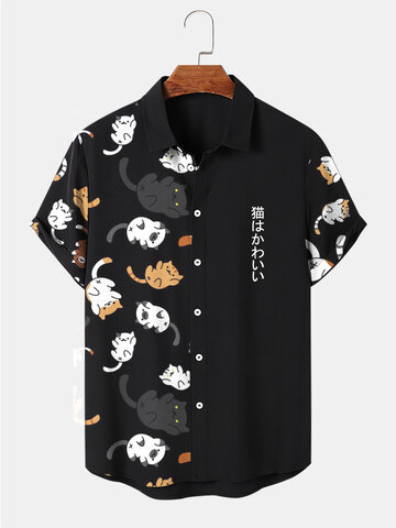 Niedliche Katze Hemden mit japanischem Aufdruck