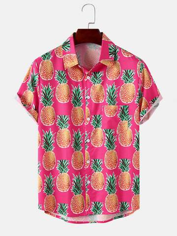 Pineapple Print Chest Pocket Shirts