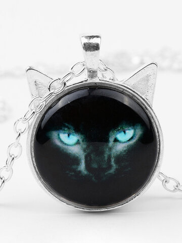 Schwarz Katze Bedruckte Halskette