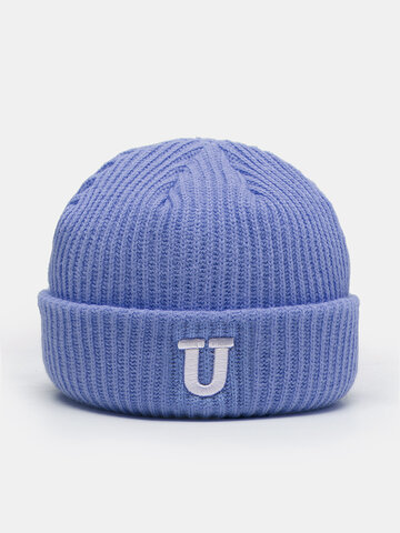 Unisex Color Contrast Letter Embroidery Beanie Hat