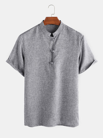 Soild Chinese Button V-neck Henley Shirt