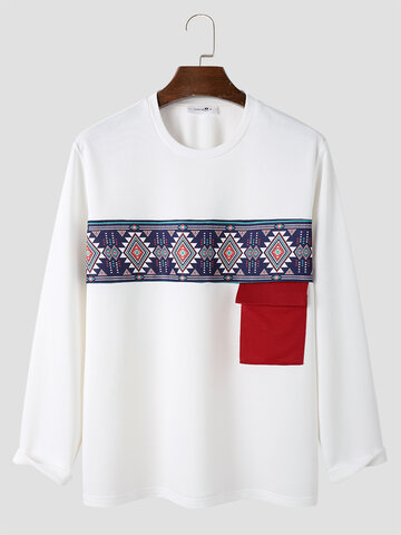 Ethnic Geometric Flap Pocket Sweatshirts