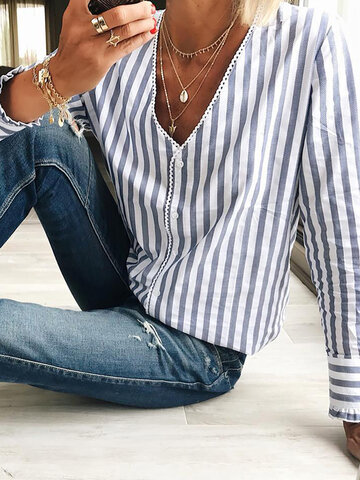 Striped Contrast Trim V-Neck Shirt