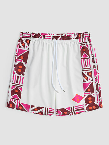 Shorts de tabuleiro de retalhos geométricos coloridos