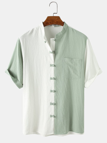 Cotton Plain Patchwork Buckle Shirt