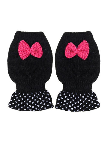 Cute Bowknot Crochet Knitted Fingerless Gloves Thermal Hand Wrist Mittens