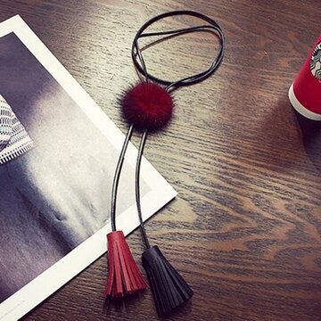 Sweet Necklace Wool Ball Double Color Tassel Sweater Necklace