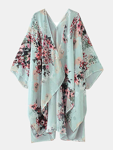 Kimono asymétrique à imprimé floral-Green