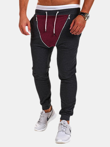 

Mens Sport Pants Elastic Waist Drawstring Splicing Solid Color Casual Jogger Sportwear, Black light gray dark gray