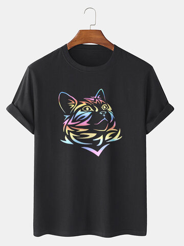 Reflective Rainbow Cat Graphic T-Shirts