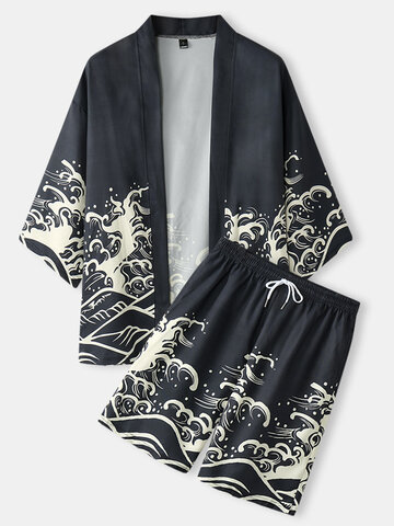 Wave Printed Kimono Japanese Style Outfits
