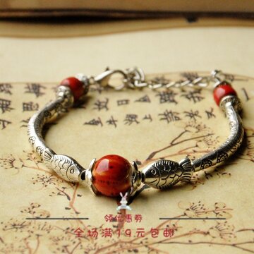 Bracelet Perles en Céramique Poissons Métalliques-Red