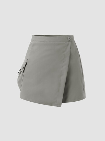 Asymmetrical Solid Pocket A-line Skirt