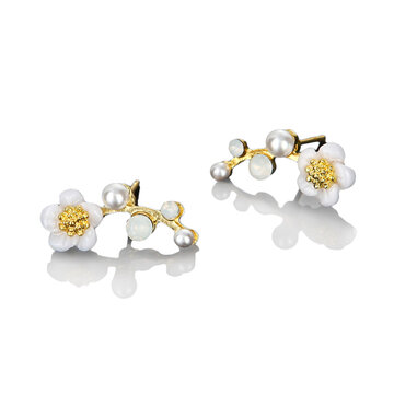 Cute Shell Flower Rhinestones Earrings 