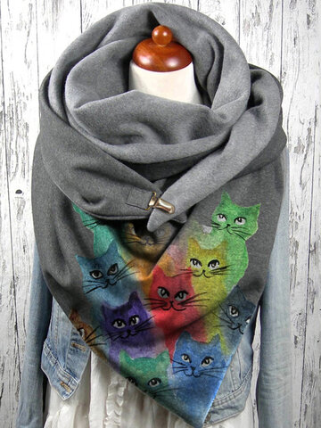 Damen Colorful Cartoon Cute Cats Pattern Soft Schal