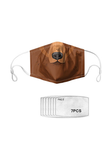 Lion Pattern Polyester Fashion Dustproof Mask With 7 Mask Gaskets